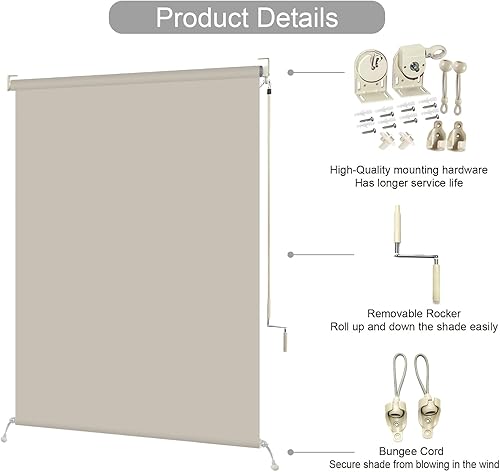 Miniatura 4 de ZY Blinds Persianas opacas para exteriores, sin cables, impermeables, de tela gris brillante, enrollables, protección UV, pantalla de privacidad