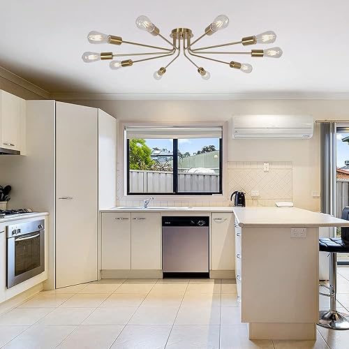 TULUCE Luminaria de Cocina Industrial de Montaje Empotrado de Techo de Mediados de Siglo, Candelabro Sputnik de 10 Luces para Cocina, Comedor,