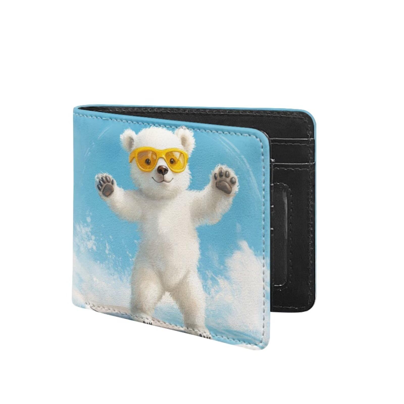 Coldinair White Bear Boys Wallets for Kids 9-12 Cute Wallet for Teen Boys Leather Bifold Wallet Credit Card Cash Id Holder Purse Coin Pocket Id Window for Boy Male Youth Guys