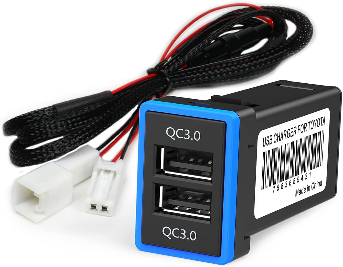 Chelink Car USB Socket With Quick Charger Power Port For Toyota, Car Power Port Socket Adapter Suitable for i-phone i-pad Samsung HTC Huawei and More(Cigarette Lighter tail plug)