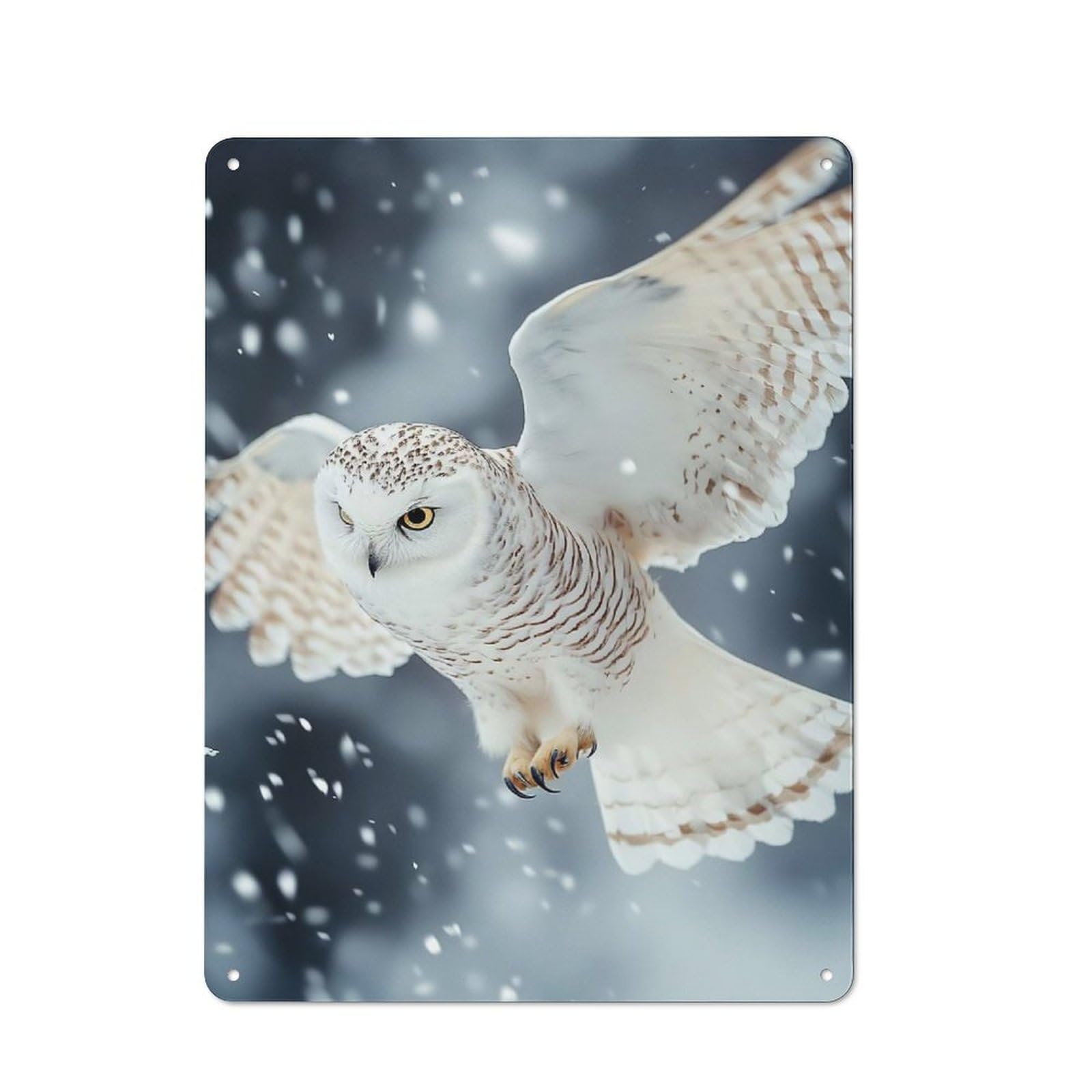 Junmoney Style-9 Snowy Owl In Flight Rustic Metal Sign 40X30cm, Barn Style Farmhouse Wall Decor For Kitchen, Cottage, Porch Or Garden Room