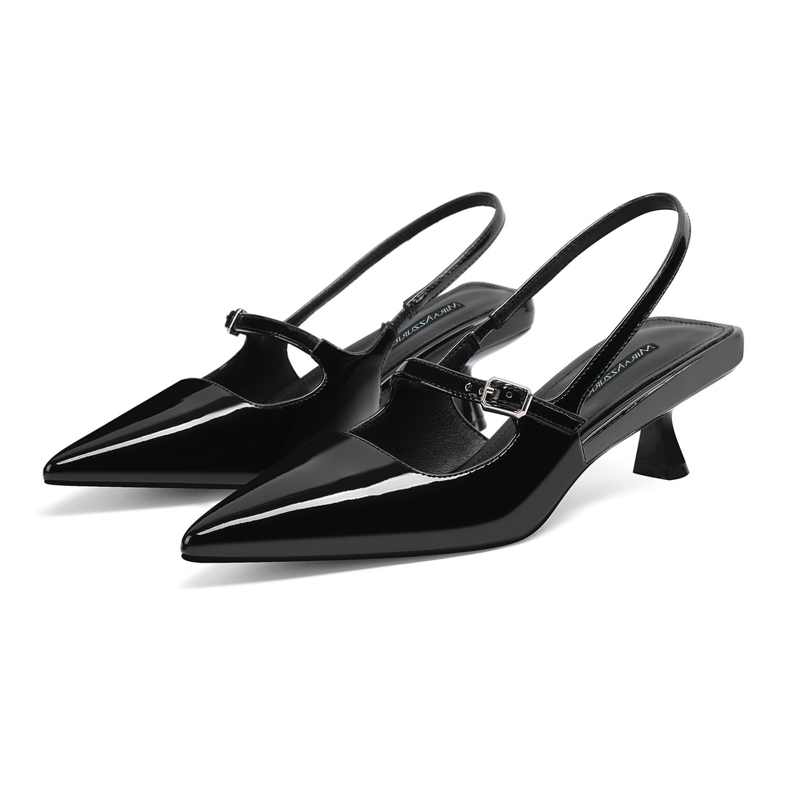 Slingback Kitten Heels Pumps Pointed Toe Low Heel Slip On Dress Shoes with Buckle Strap for Dating Party Working