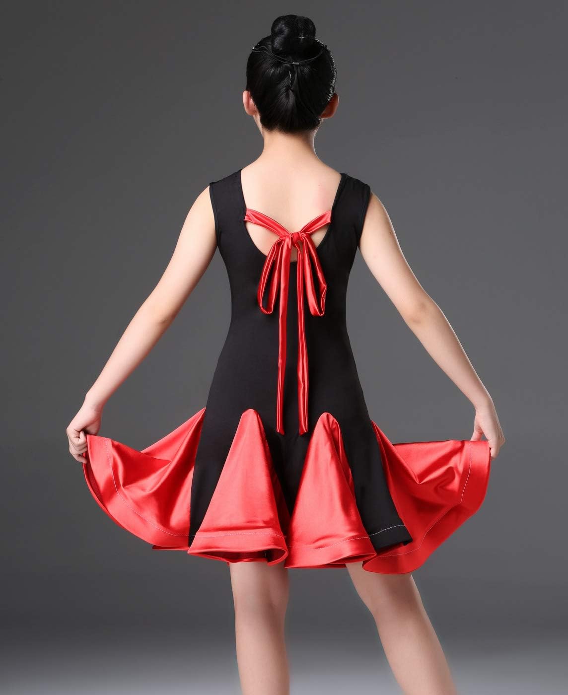 Happy Cherry Girl's Latin Dance Dress Skirt for Kids Ballet Tango Rumba Dancewear with Belt Dance Class Contest Costume