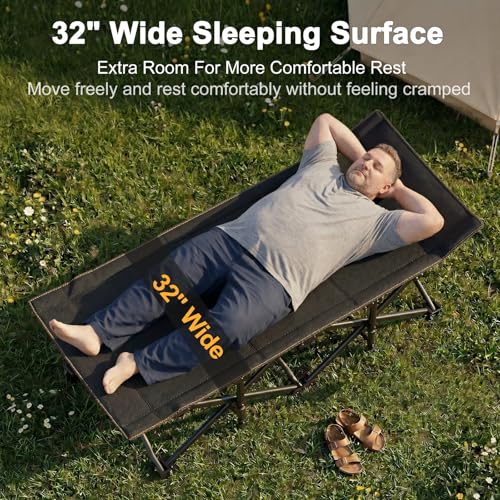 Image of ABORON XXL Camping Cot for Adults 900LBS - 78 inchx32 inch Oversized Folding Bed with Mattress Pad, Heavy Duty 1200D Oxford Outdoor Cot with Carry Bag