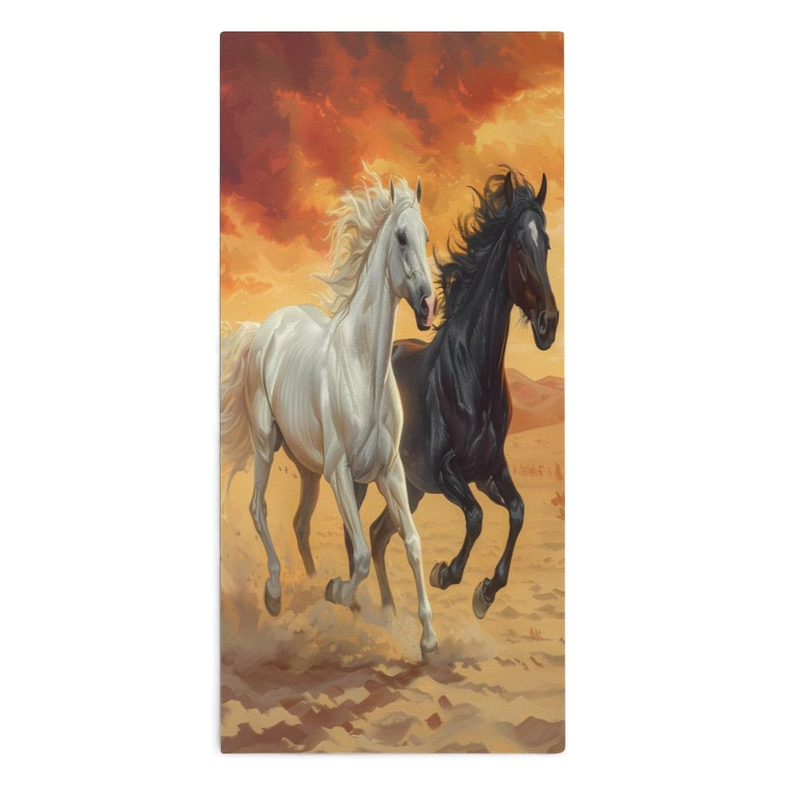 NCLQVJXZKHW Running White And Black Horses Hand Towels Soft Face Towel Gym Bathroom Travel Hotel 13"x28"