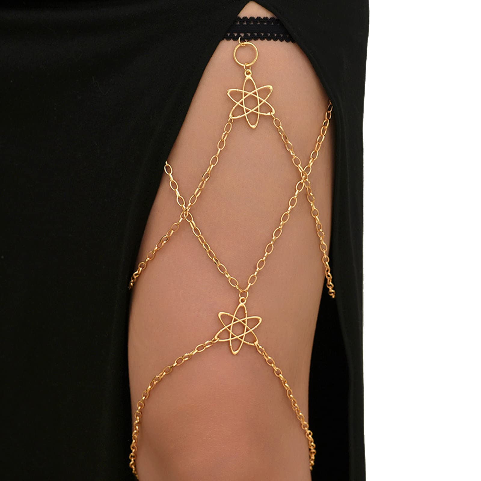 Chaîne De Jambe Punk Avec Porte-jarretelles Multi-couches Creux Cercle Chaîne De Cuisse élastique Bijoux Boîte De Nuit Fête Pour Femme