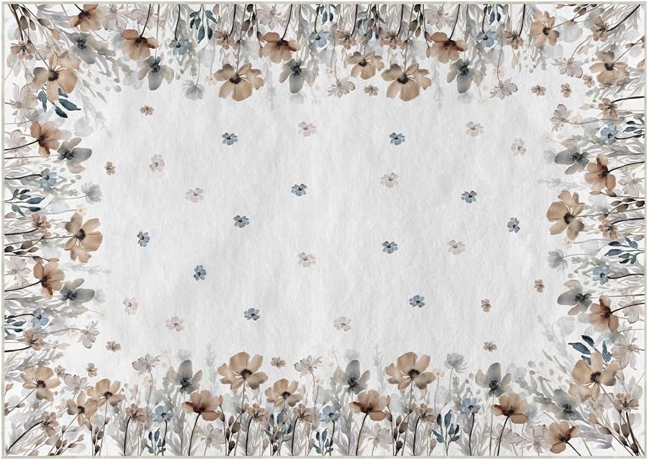 Artoid Mode Brown Poppy Leaves Spring Area Rug, Summer Home Decor Low-Profile Area Rugs for Entryway Bedroom Living Room Laundry Room Indoor 5x7 Feet