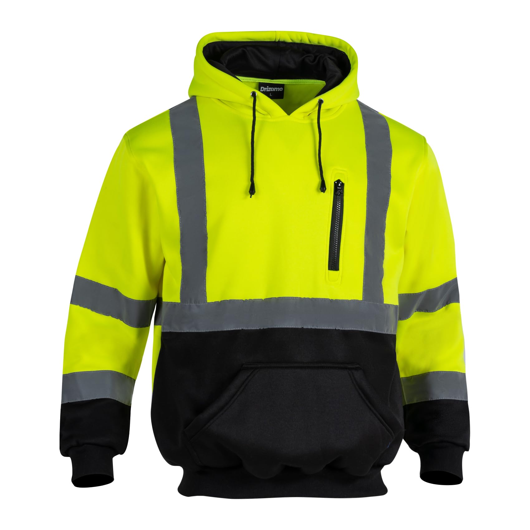 Drizomo High Visibility Safety Fleece Hoodie for Men Reflective Sweatshirt ANSI Class 3 Hi Vis Pullover Hoodie Jacket