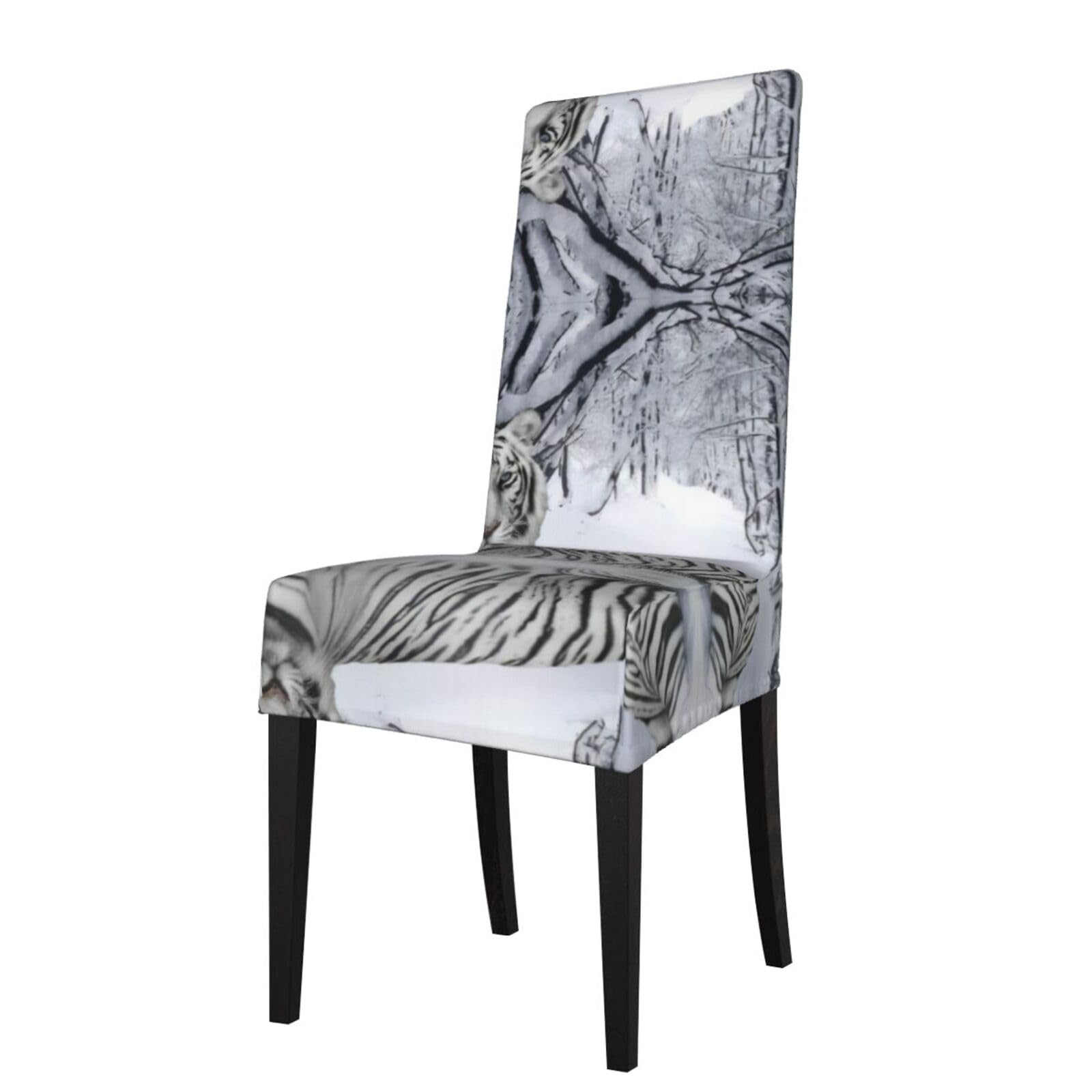 HJFCZH White tiger Prints Dining Chair Throw Covers – Stretchable Slipcovers for Chair Seat Back – Protect Furniture from Kids & Pets – Easy Care, No Ironing Needed