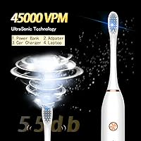 Vista 3 de Paquete de 2 cepillos de dientes eléctricos con 8 cabezales de cepillo, 6 modos de 42000 vpm, IPX7 impermeable, cepillo de dientes eléctrico sónico