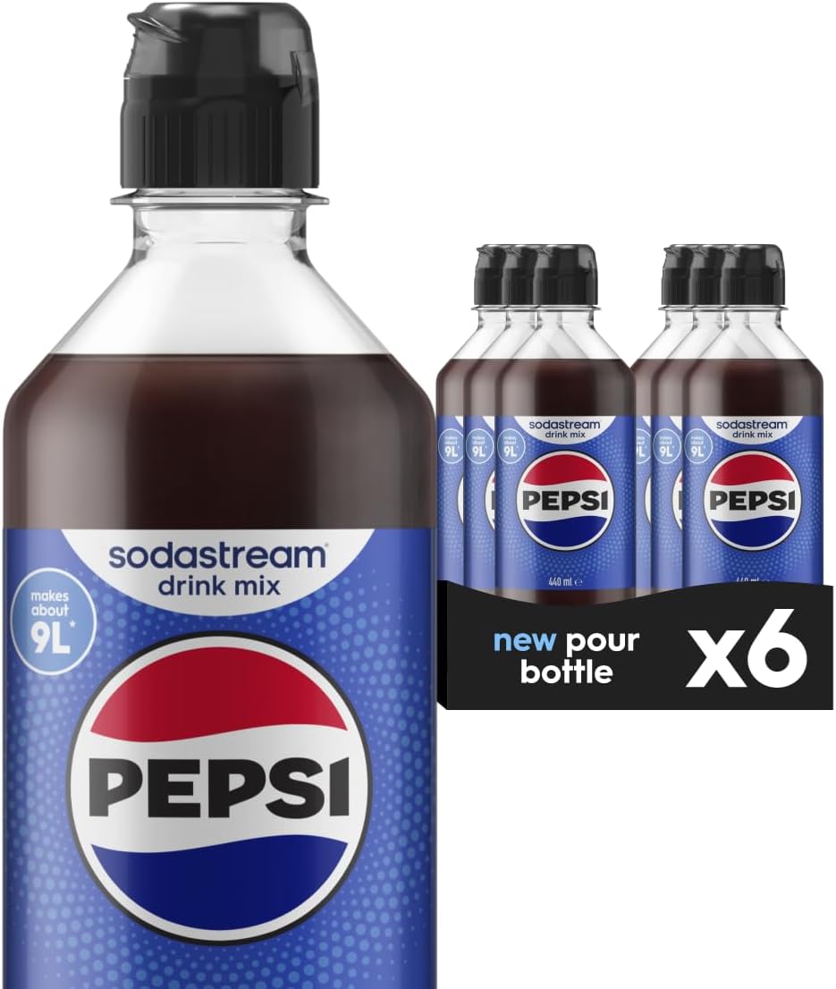 Flavours Pepsi Sparkling Drink Mix, Soda & Fizzy Drink Maker Concentrate, Original Recipe, Just Add Sparkling Water, Official Cola x SodaStream Syrup - 6 x 440ml Multi Pack