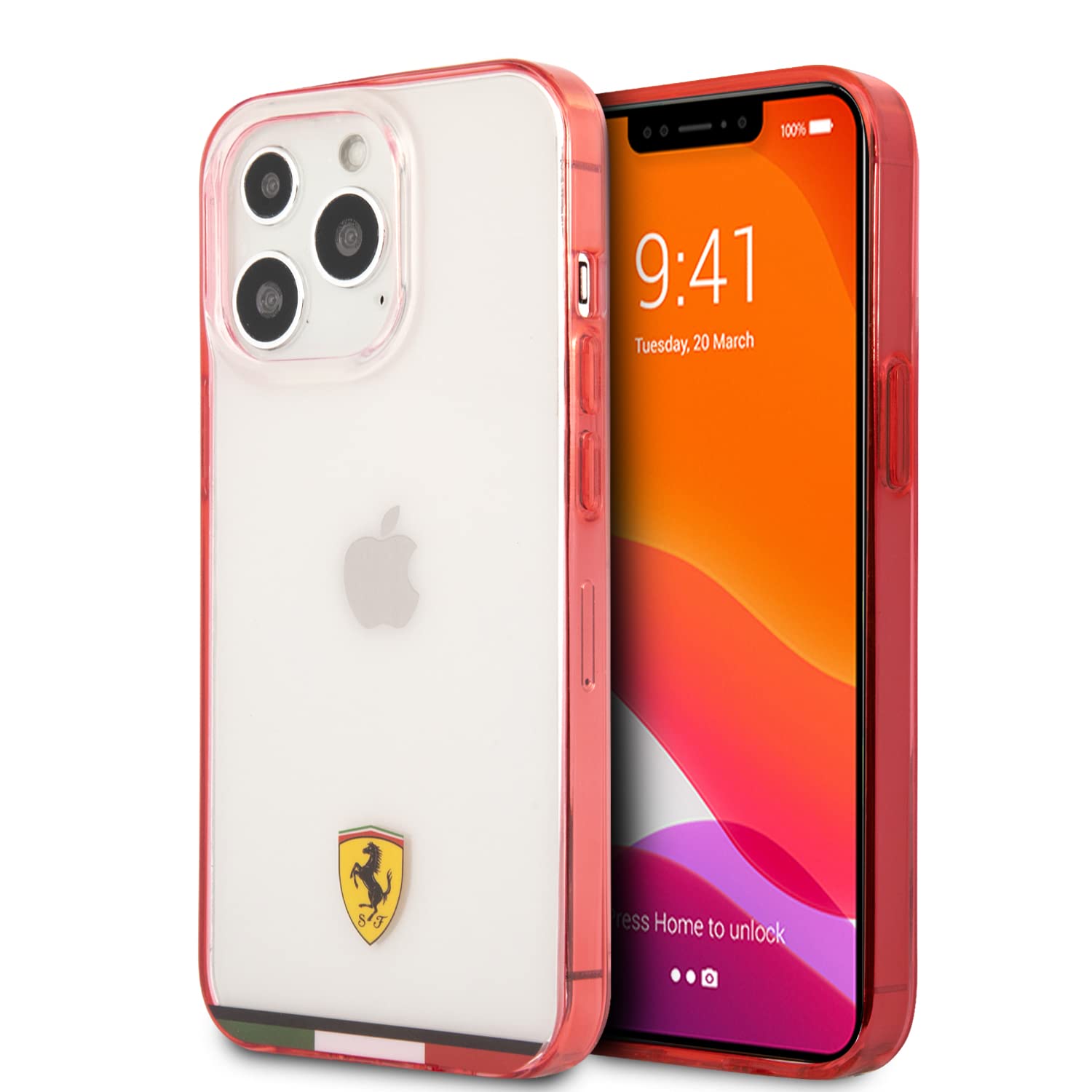 Ferrari Italia Stripe Transparent Hard Case Print Logo For iPhone 13 Pro Max (6.7") - Red