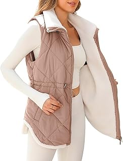 Chaleco acolchado para mujer, con forro polar, cálido, acolchado, de felpa, casual, holgado, con cremallera, sin mangas, para mujer, color liso, cuello alto