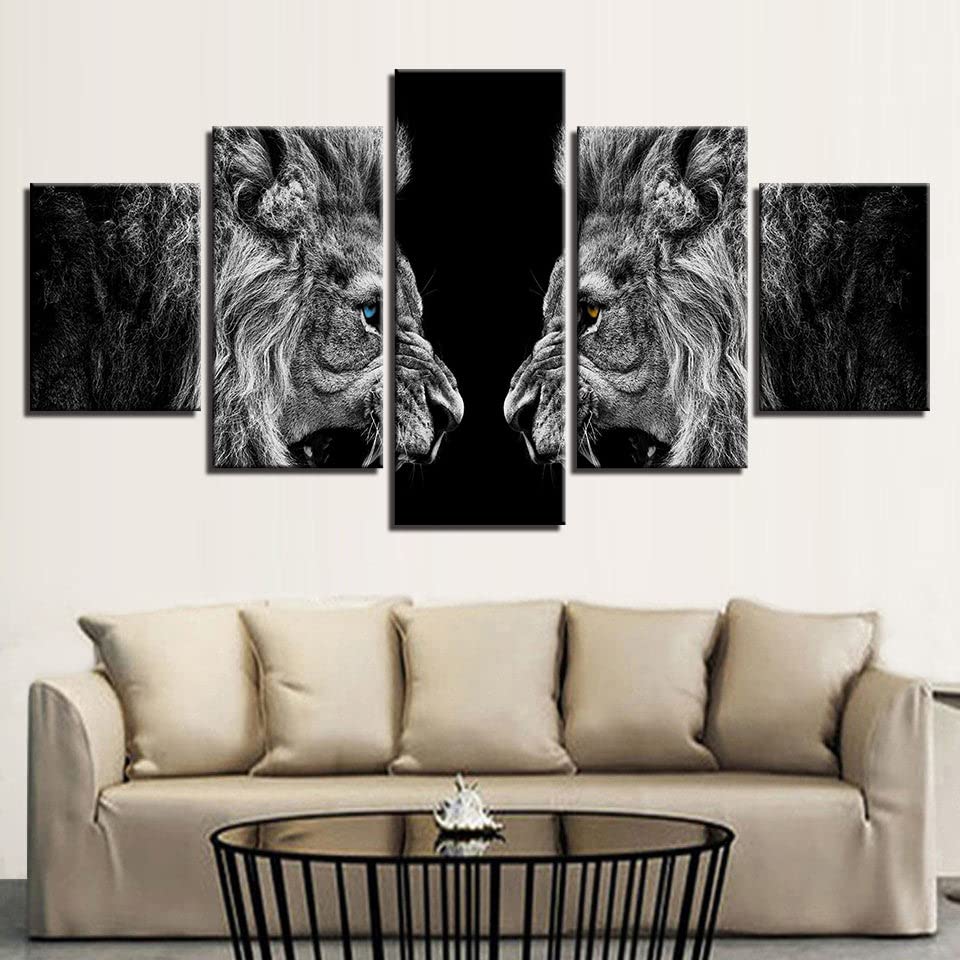 Tableaux decoratifs muraux salon avec cadre 5 parties de lion rugissant deco cuisine
