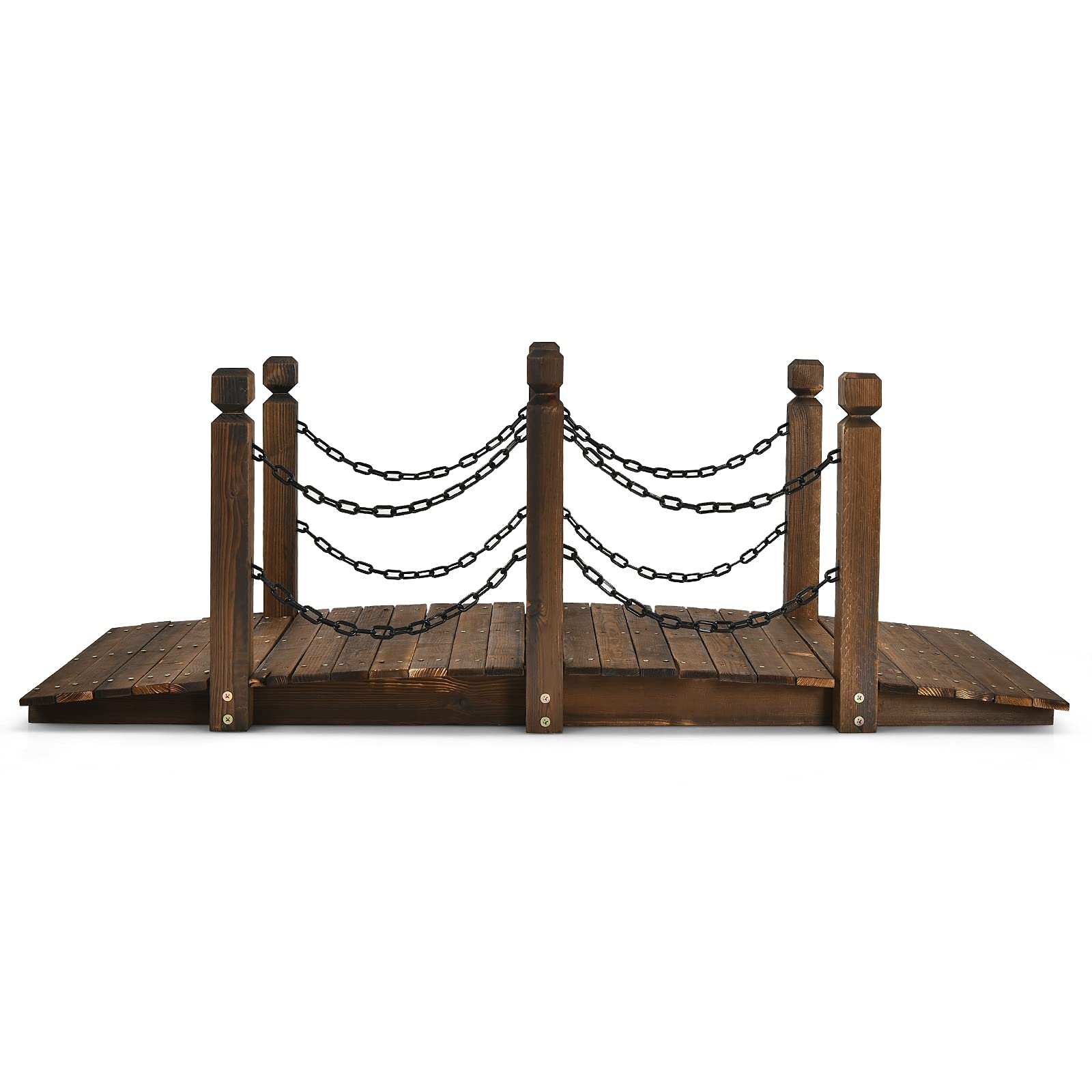 GIANTEX Puente de Jardín de Madera, Puente de Paisaje, Puente de Arco Antiguo, Puente Decorativo para Jardín, Puente con Pasarela de Arco, Puente con Barandilla, Carga de 120 kg, 150 x 67 x 55 cm