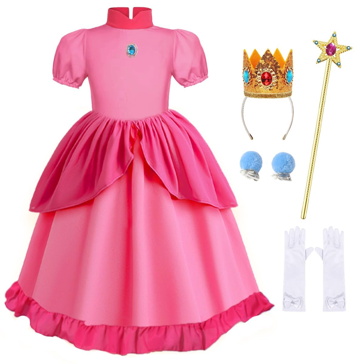 Tyidalin Disfraz de Princesa Peach Niña Vestido Melocotón Rosa con Accesorios para Halloween Cumpleaños Carnaval