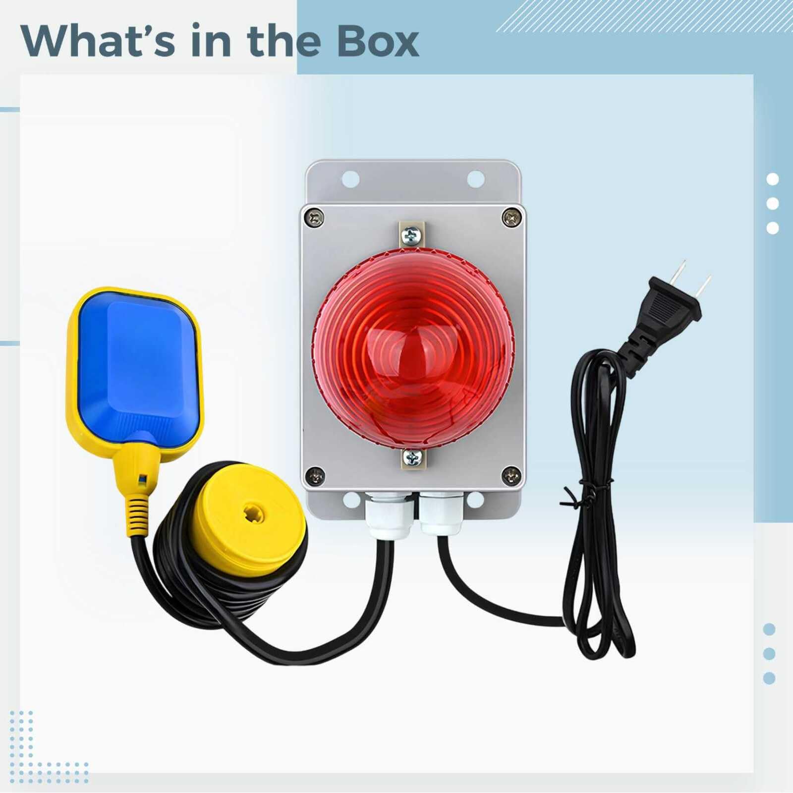220 V Wasserstandalarm, Schwimmerschalter im Lieferumfang enthalten, 5 m Kabel, akustischer und visueller Alarm, 5,9 x 3,5 x 5,6 cm für Tanküberwachung
