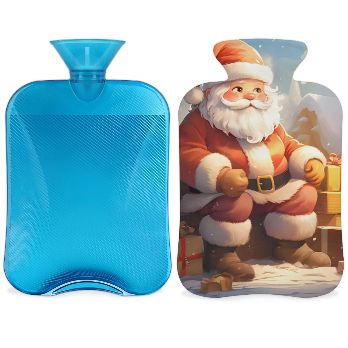 Hot Water Bottle with Soft Cover,2L Colorful Santa Claus Hot Water Bag for Hot and Cold Compress, Hand Feet Warmer, Magical Santa Claus Rubber Hot or Cold Water Bottle Halloween Christmas Decorations