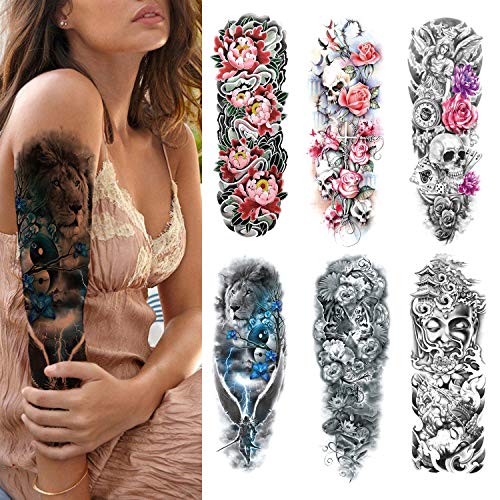 Large Temporary Tattoos Sticker, Full Arm Tattoo Sleeves, Temporary Sleeve Tattoos Fake Body Art Arm Tattoo for Men Women, 6-Sheet Large Temporary Tattoos Sticker, Full Arm Tattoo Sleeves, Temporary Sleeve Tattoos Fake Body Art Arm Tattoo for Men Women, 6-Sheet