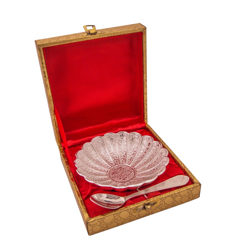 German Silver Bowl, Spoon and Tray Set (Silver)