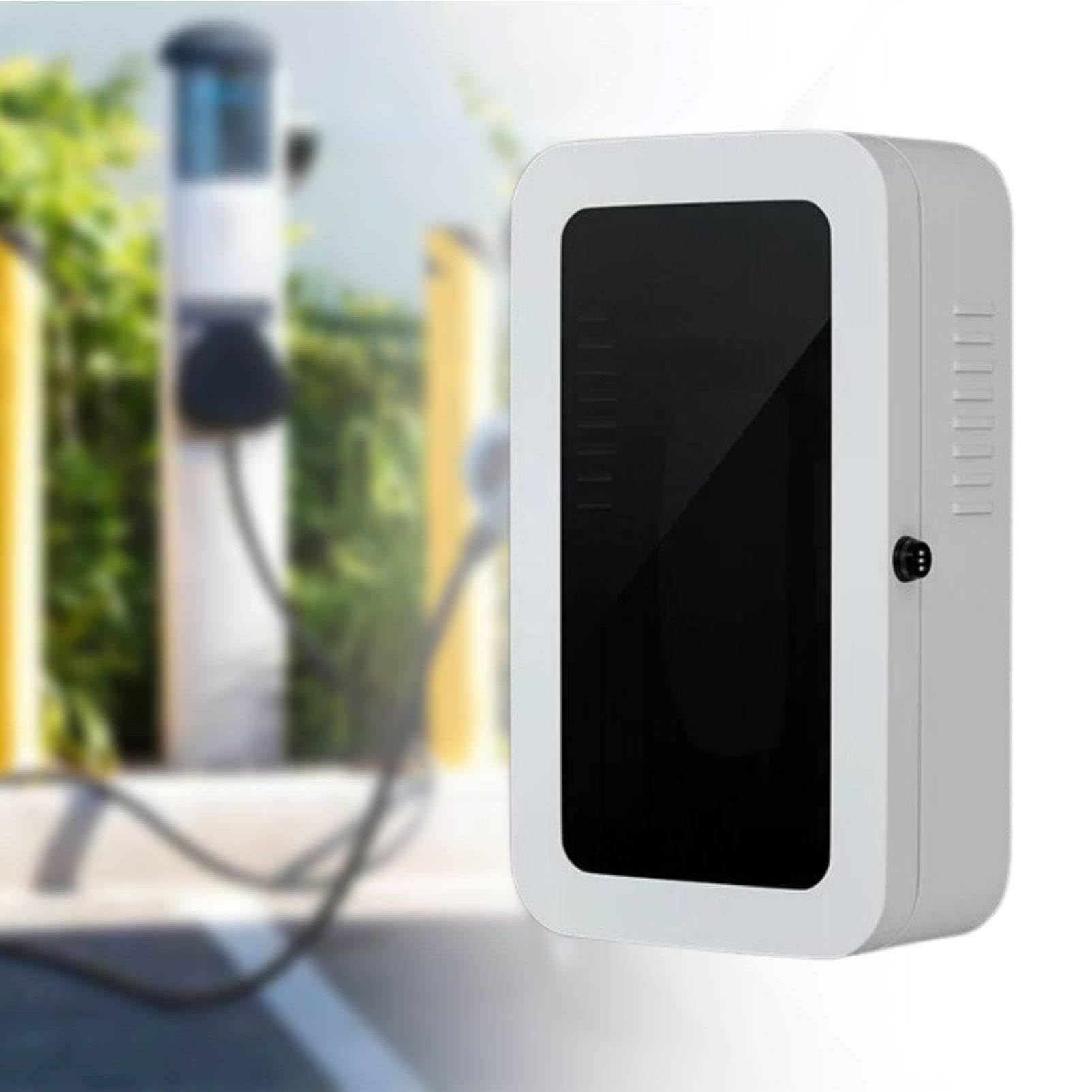 MhWrughts Tesla Charger Lock Box Outdoor Weatherproof Enclosure, Visible Charging Station Storage Cabinet with Cable Management for Residential and Commercial Use White-PasswordA
