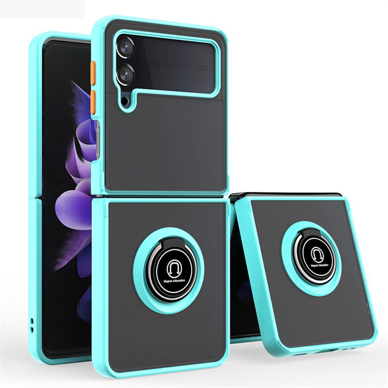 Coque pour Samsung Galaxy Z Flip 4, Housse De Protection avec Anneau De Support Hard PC Bumper Antichoc De Qualité Militaire Etui,Light Blue