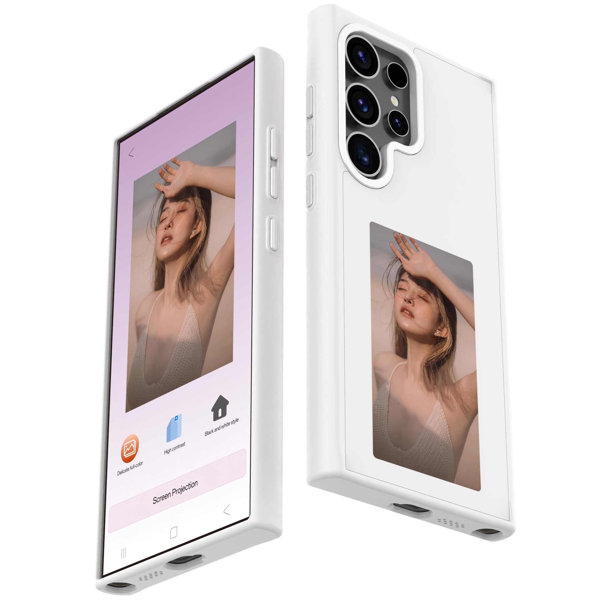 Arsey Smart E Ink Screen Projection Phone Case, DIY Images, NFC Transmission, 3.7 Inch Ink Screen Display, Anti-Slip, White (Fit for Samsung S24 Ultra)