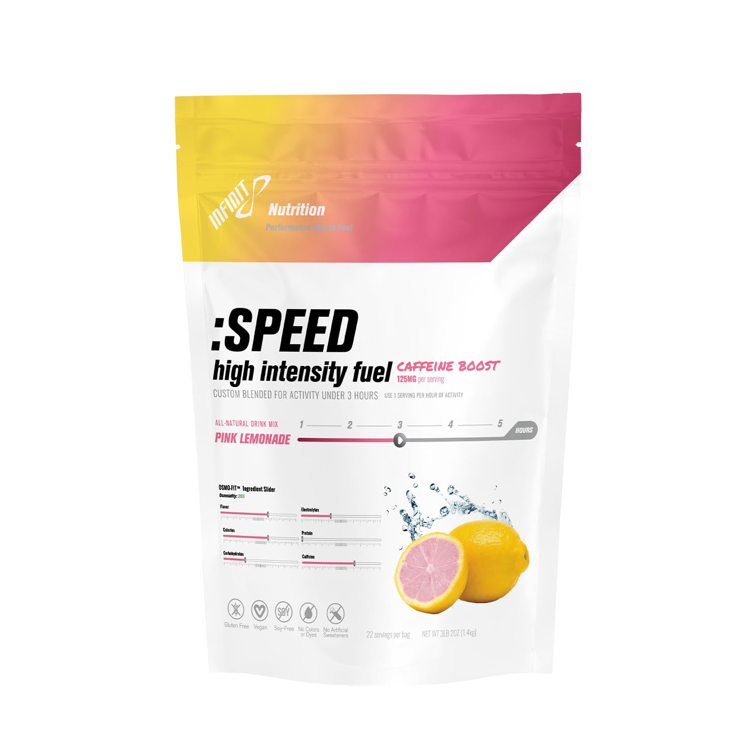 Infinit Nutrition Speed High Intensity Fuel Caffeine Boost All-in-one 230 Calories Per Serving Sport Hydration Drink Mix No Gels or Salt Pills, Carbs, Electrolytes, Gluten Free, Vegan Pink Lemonade