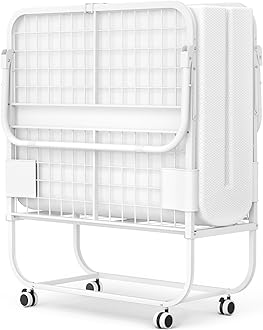Homieasy Folding Bed with Mattress, Portable Rollaway Bed for Adults, White, 75” x 31”