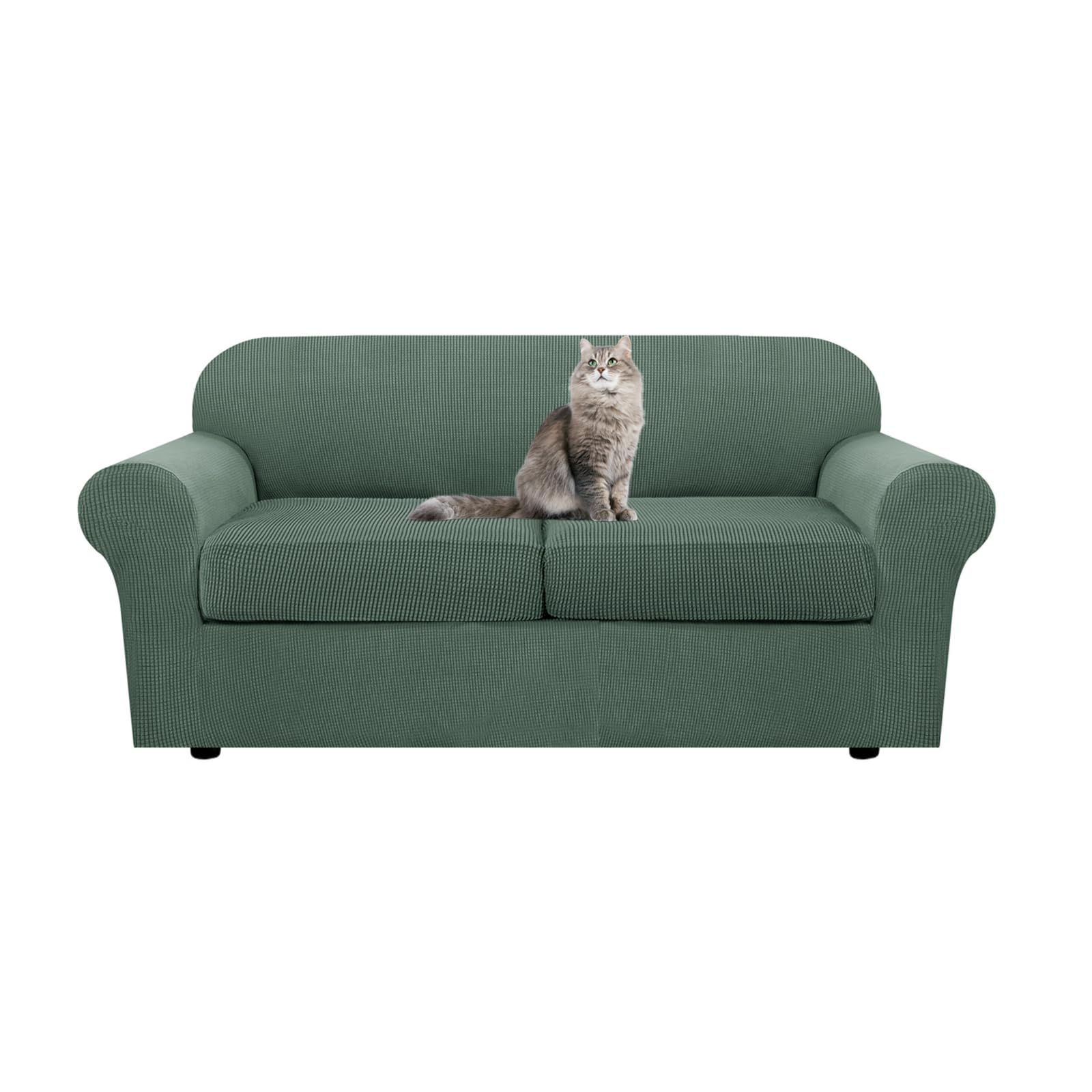 SYLC Ektorp Sofa Cover with Seat Cushions Covers and Backrests Covers Sofa Covers Stylish Stretch Jacquard Couch Slipcover Protector (Green,Love+2 Seats)