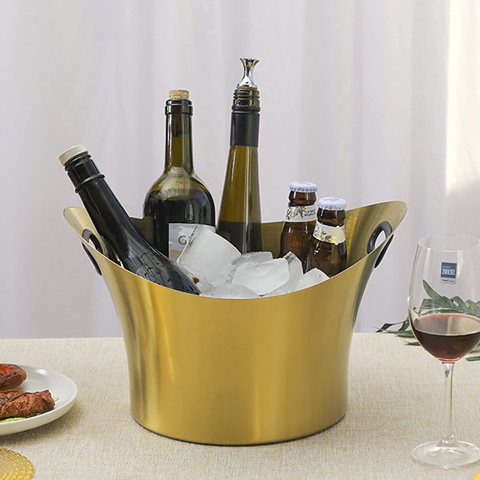 KOHARA Cubo de Hielo de Acero Inoxidable, Equipado con Pinzas para Hielo, Enfriador de Bebidas para Botellas de Cerveza, Cubo de Hielo para Fiestas, Caja de Bebidas frías para Bebidas