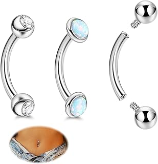 3Pcs 14G Surgical Steel Small Belly Button Rings for Women Internally Threaded Round CZ Navel Rings Created Opal Curved Barbell Petite Belly Piercings Jewelry 6/8/10/12/14/16mm