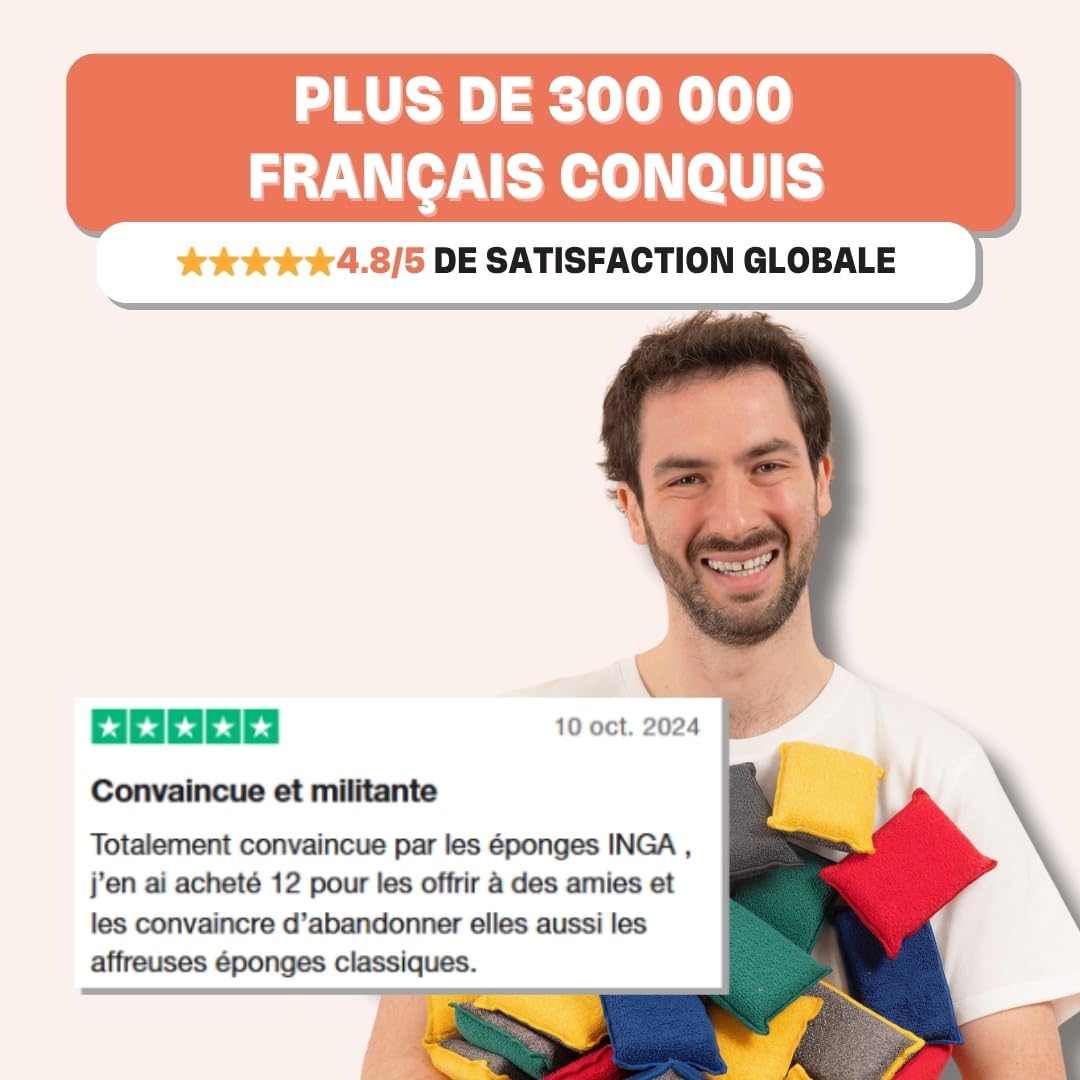INGA - Kit Ménage Complet : 8 Éponges Lavables Multi-Usages : 4 Grattantes + 2 Salle de Bain + 2 Poêles & Plaques - Une Éponge pour chaque Usage - Ultra Efficaces et Réutilisables - Fabriqué en Europe