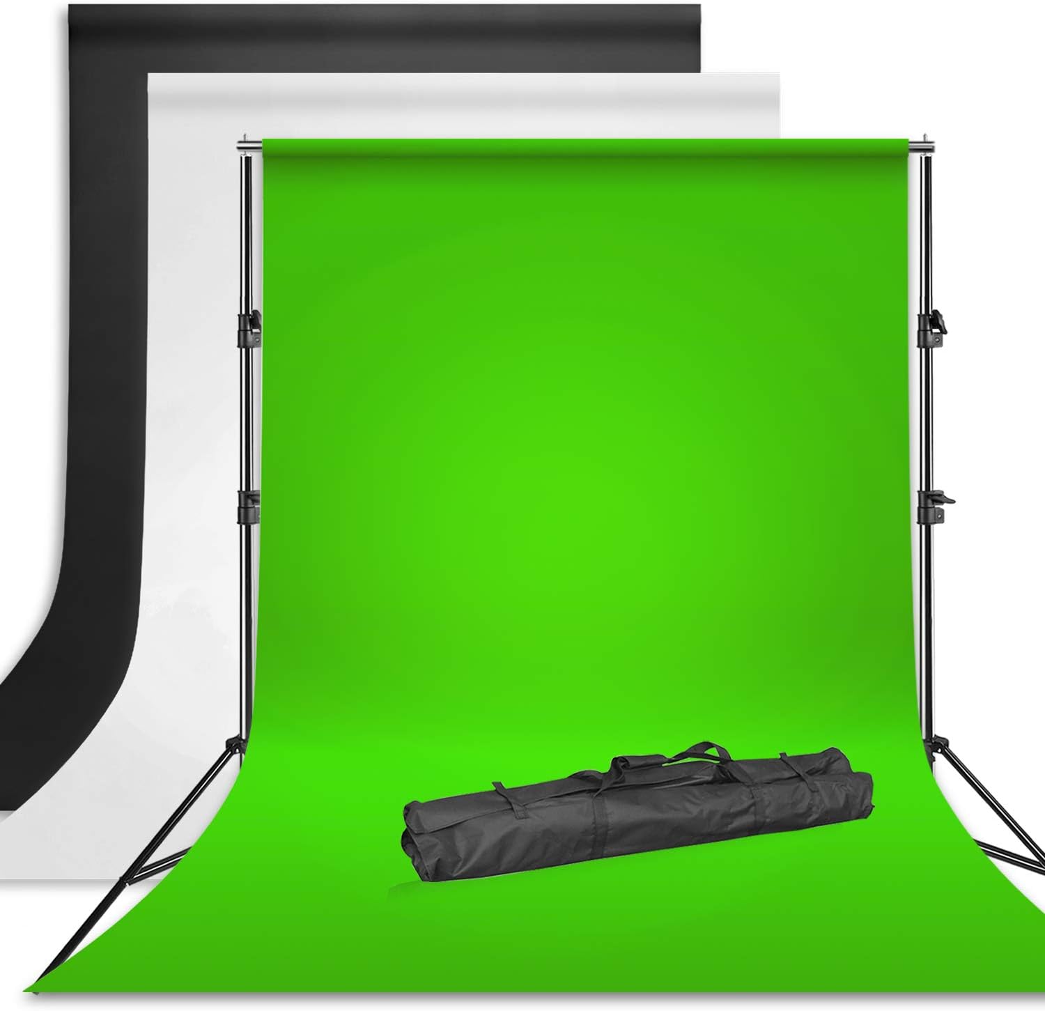 Julius Studio 10' Photography Photo Muslin Background Support Stand Backdrop Crossbar Kit, White Black Green Chroma Key Muslin Backdrops, JSAG580