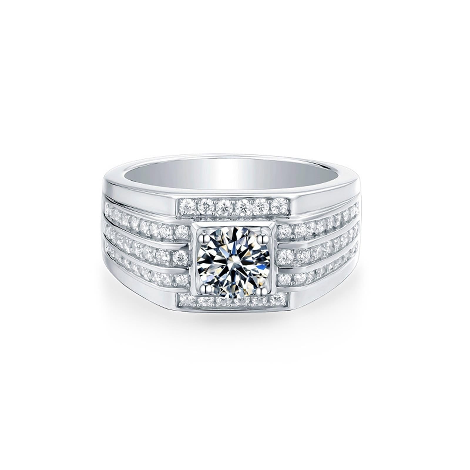 Wycian Anillo de compromiso para hombre, plata 925, moissanita, 1 ct, talla redonda, color blanco, apto para Año Nuevo, sin níquel