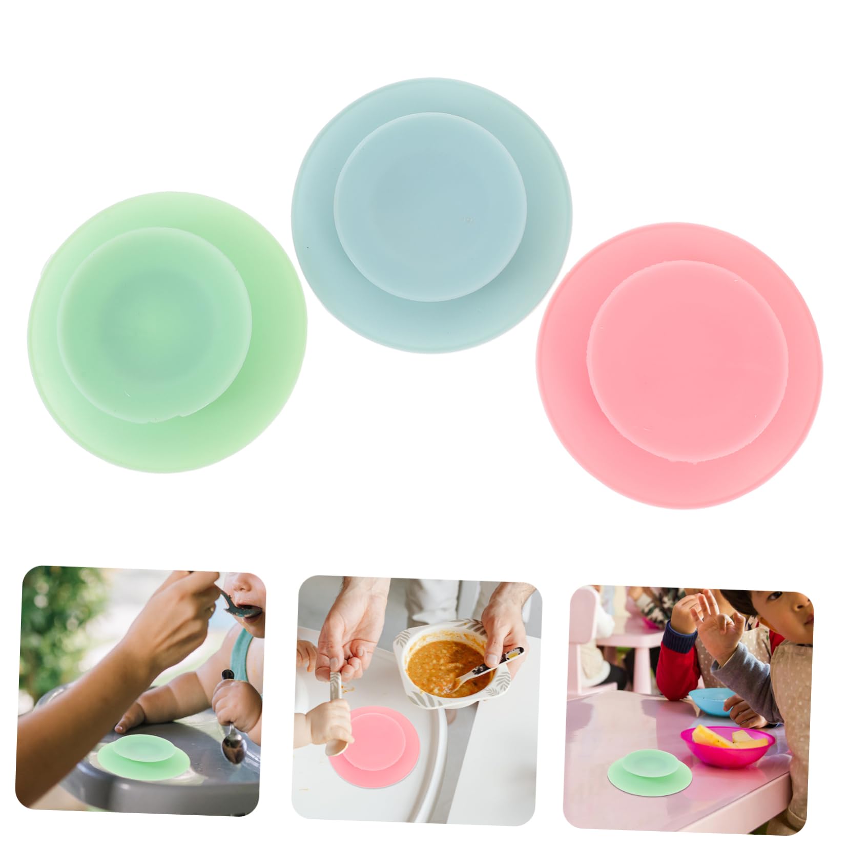 HOLIDYOYO Tableware Fixing Stickers 3pcs Kids Bowl Sucker Silicone Suction Cup Non-Slip for Kids Cutlery Set Dinnerware Plate Random Color