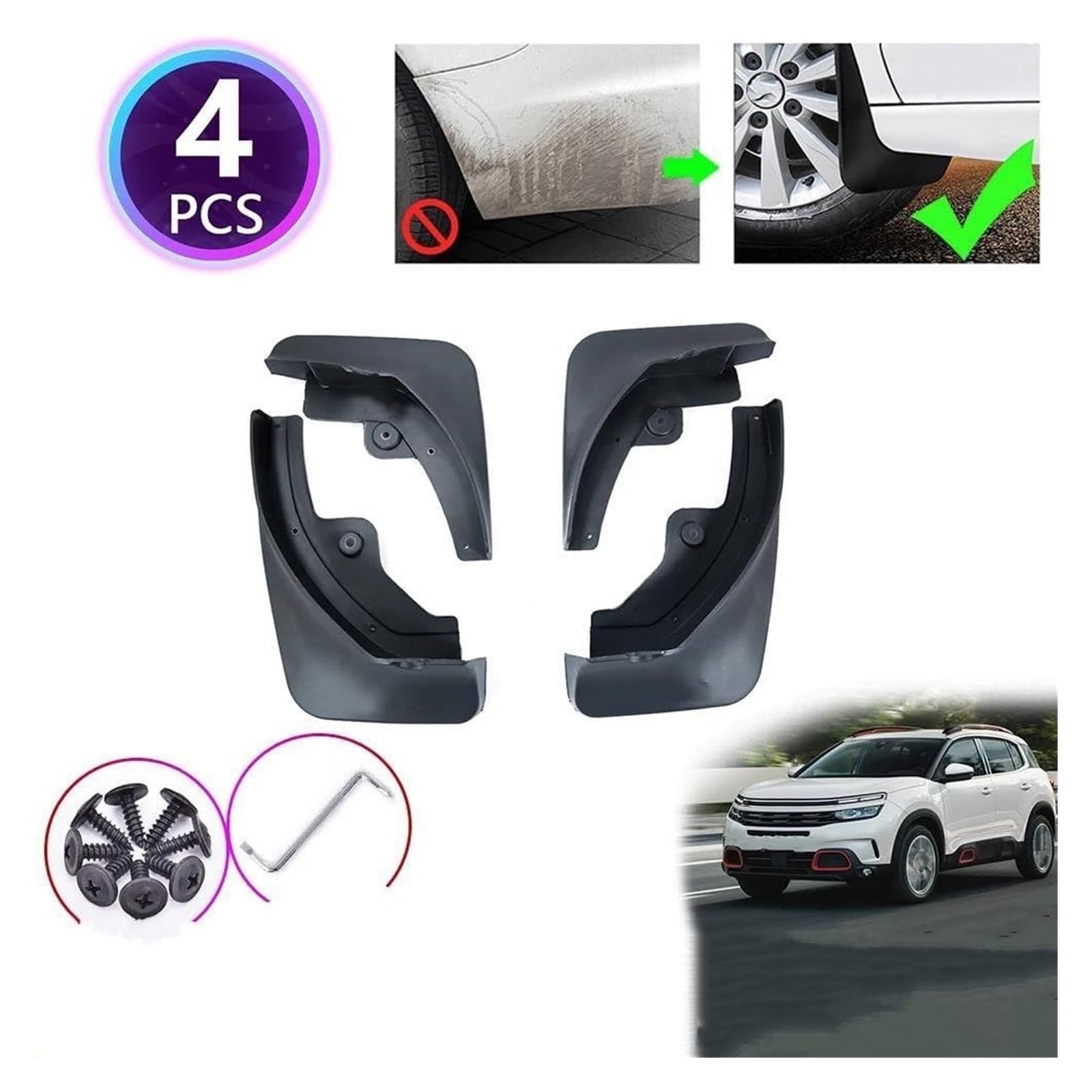 Für C5 Aircross 2017 2018 2019 2020 2021 2022 2023 Kotflügel Schmutzfänger Schallwand Schlammspritzer Vorne Hinten Rad 4St Vordere Und Hintere Kotflügel