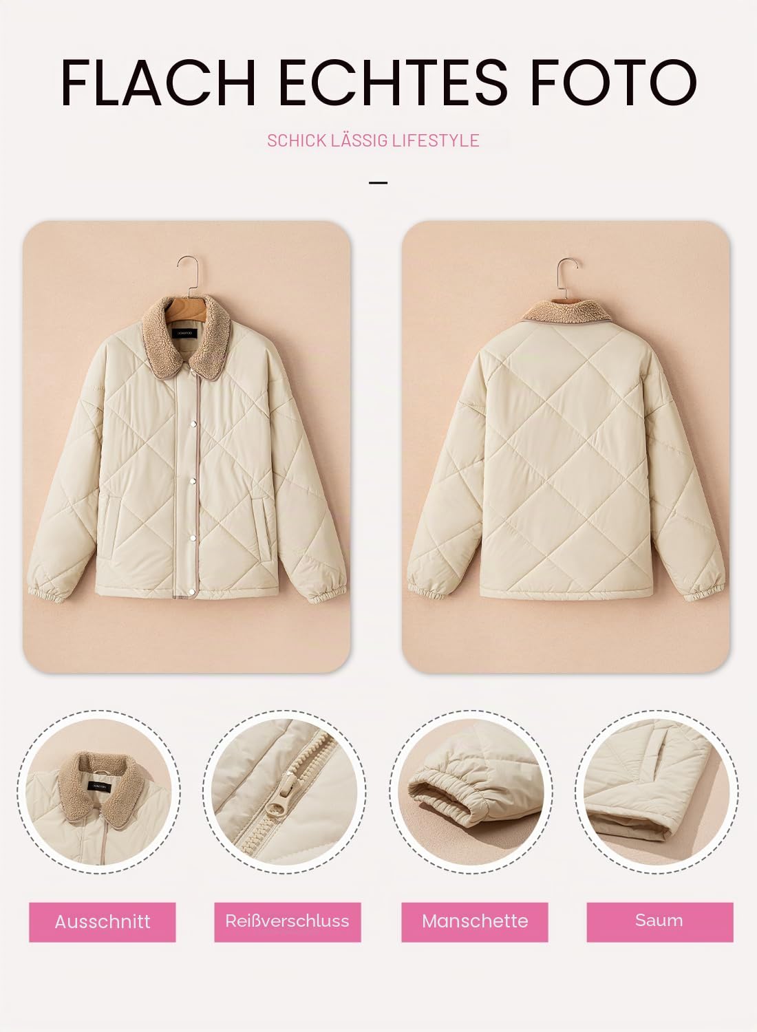 Dokotoo Damen Steppjacke Leichte Übergangsjacke Casual Locker Puffer Jacke Warm Gefüttert Winterjacke Mode Kunstfellkragen Kurzmantel mit Taschen S-XXL