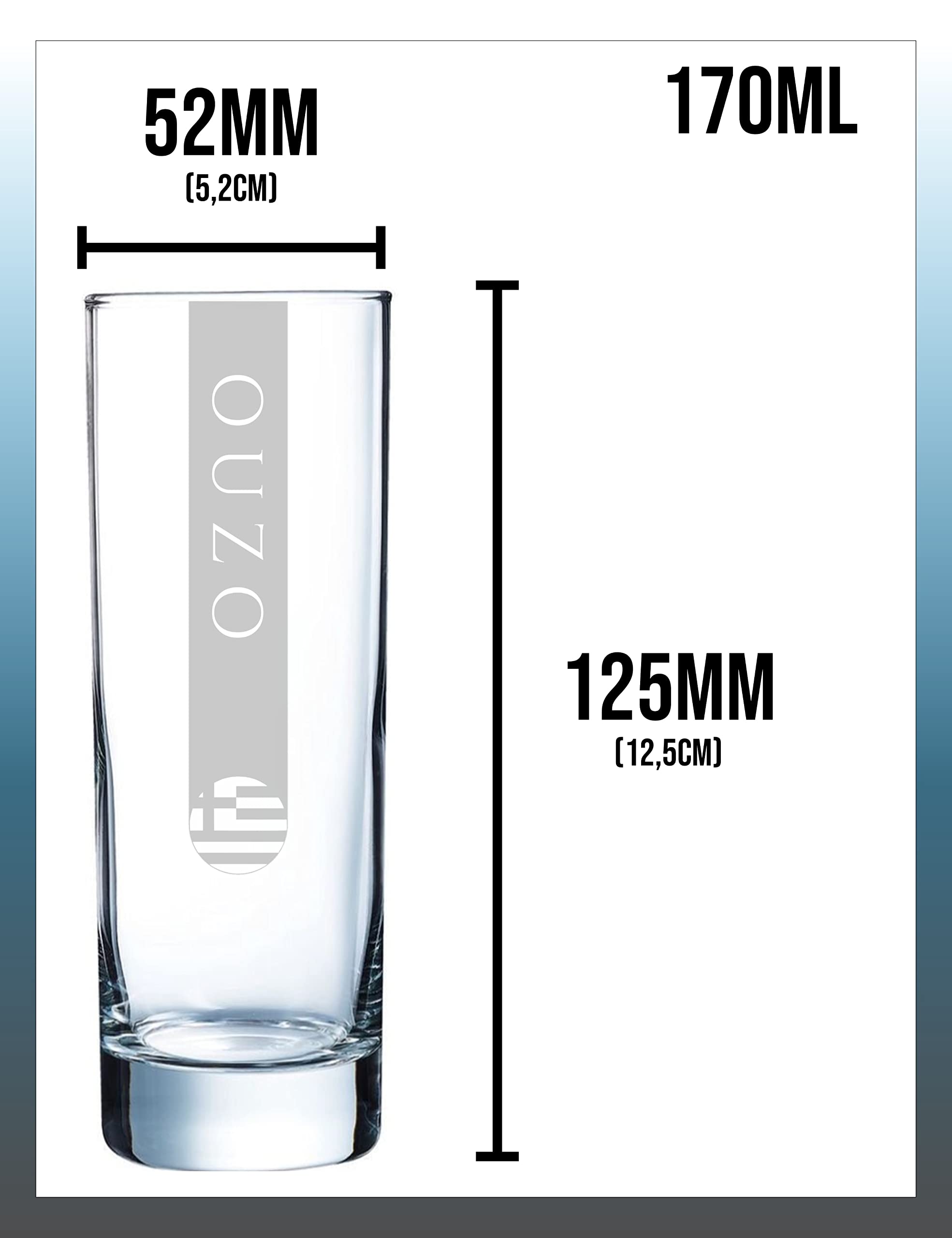 Ouzo Gläser 170cl 24er Set OUZO | Spülmaschinenfest | Ouzoglas 17cl mit Lasergravur 24 Stück