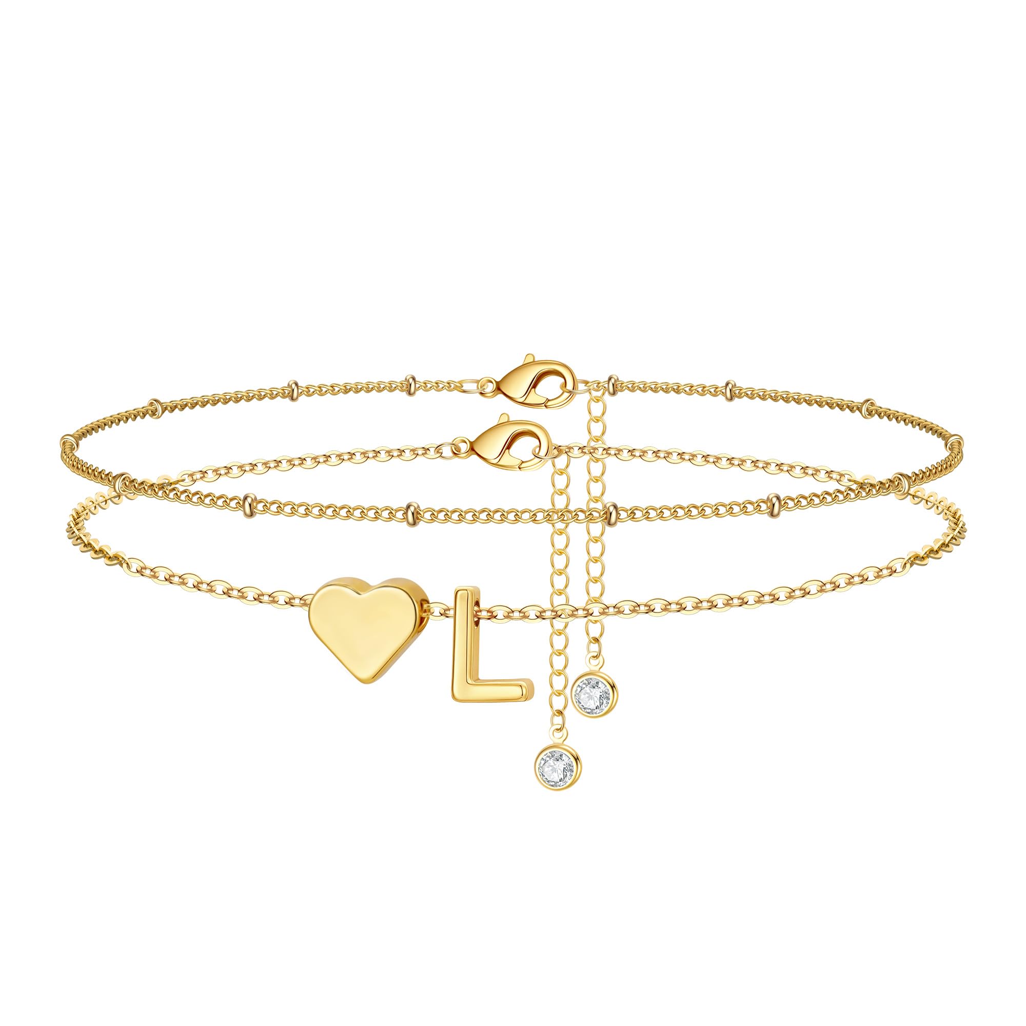 TINGN Fußkettchen für Damen, 14K Gold Vergoldet Herz Buchstaben Fußkettchen Kinder Mädchen Fussketten für Frauen Wasserfest Sommer Strand Fußschmuck Mehrreihige Fußkette Geschenke für Frauen Freundin