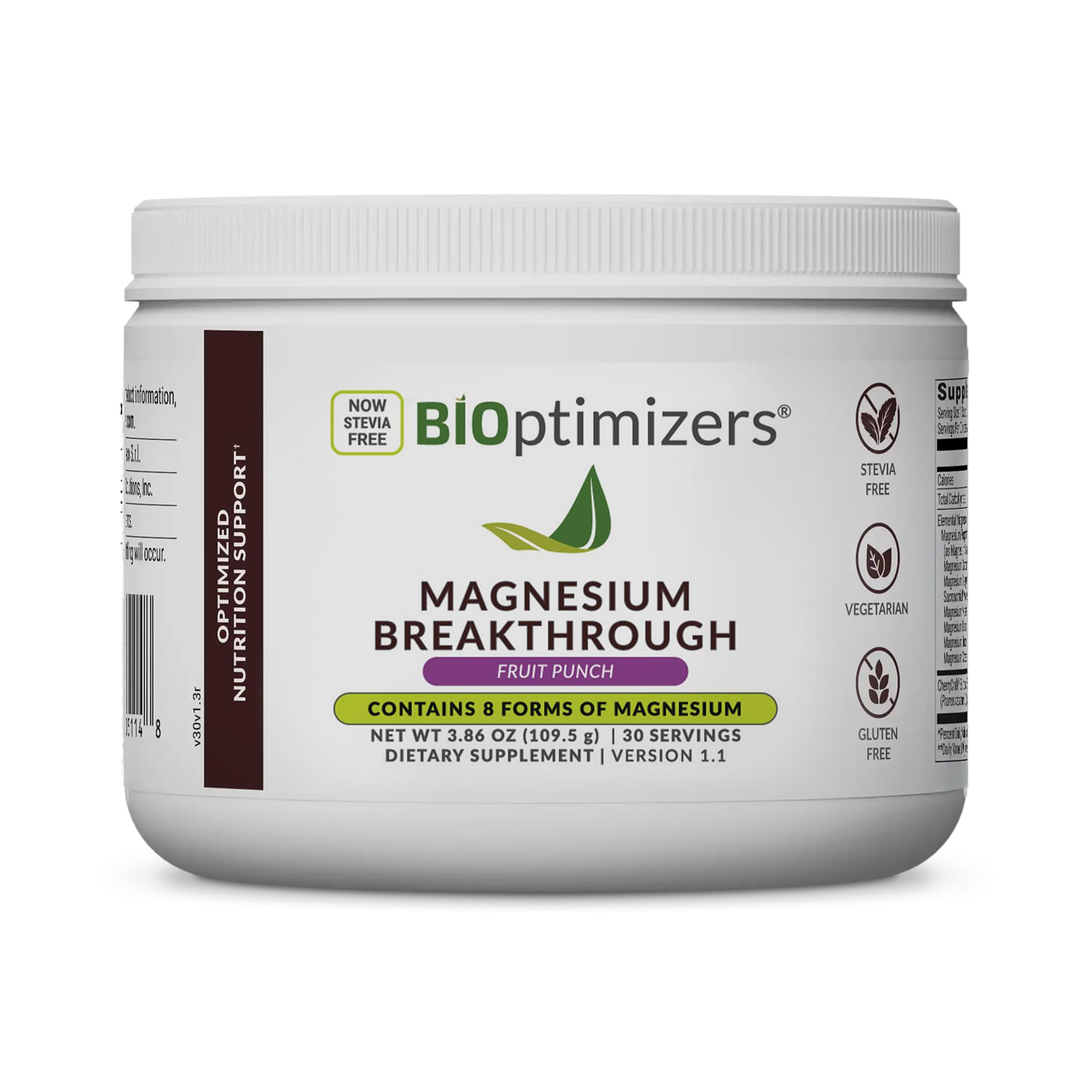 BIOptimizers Magnesium Drink, 8 Forms of Magnesium Fruit Punch, 30 Servings