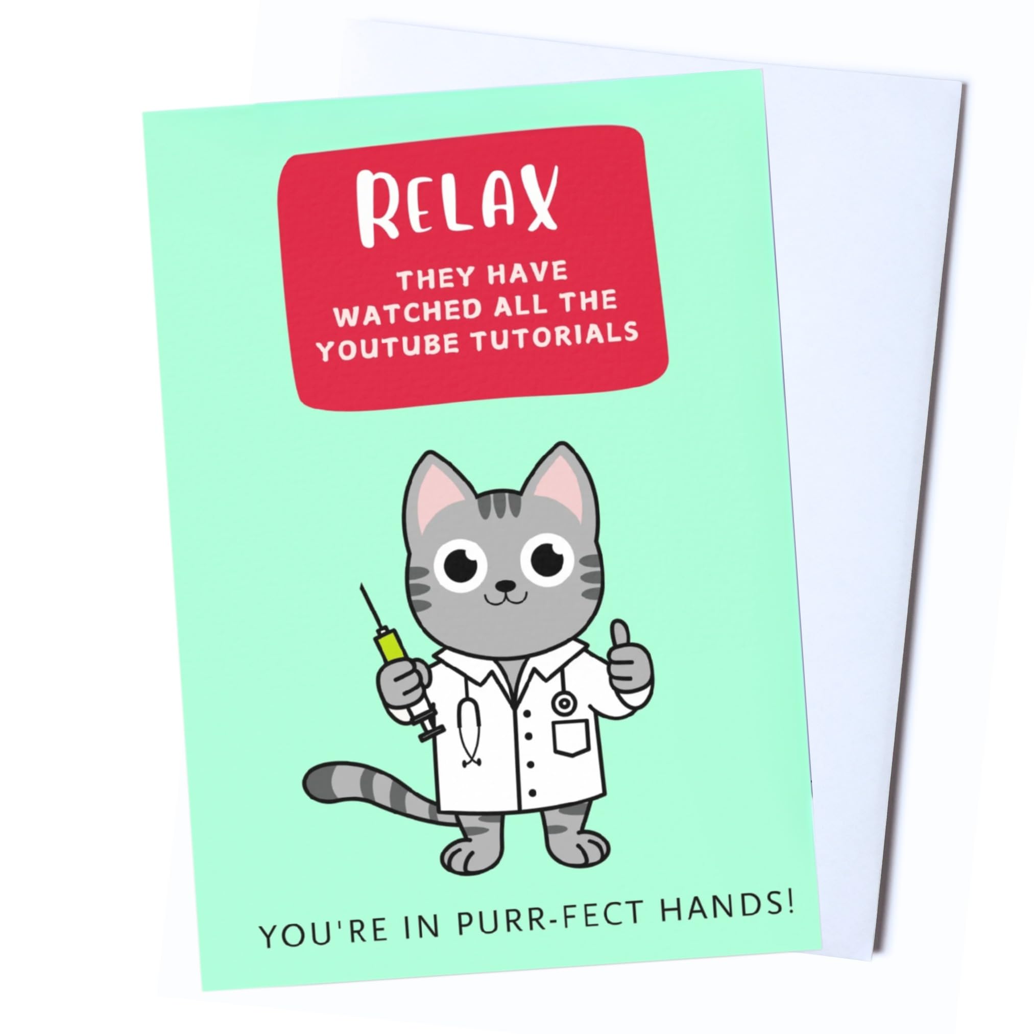 Inspired Comforts Funny Cat Injury and Surgery Recovery Card – Relax, They Have Watched All the Tutorials – You're in Perfect Hands (5x7 Inch) with