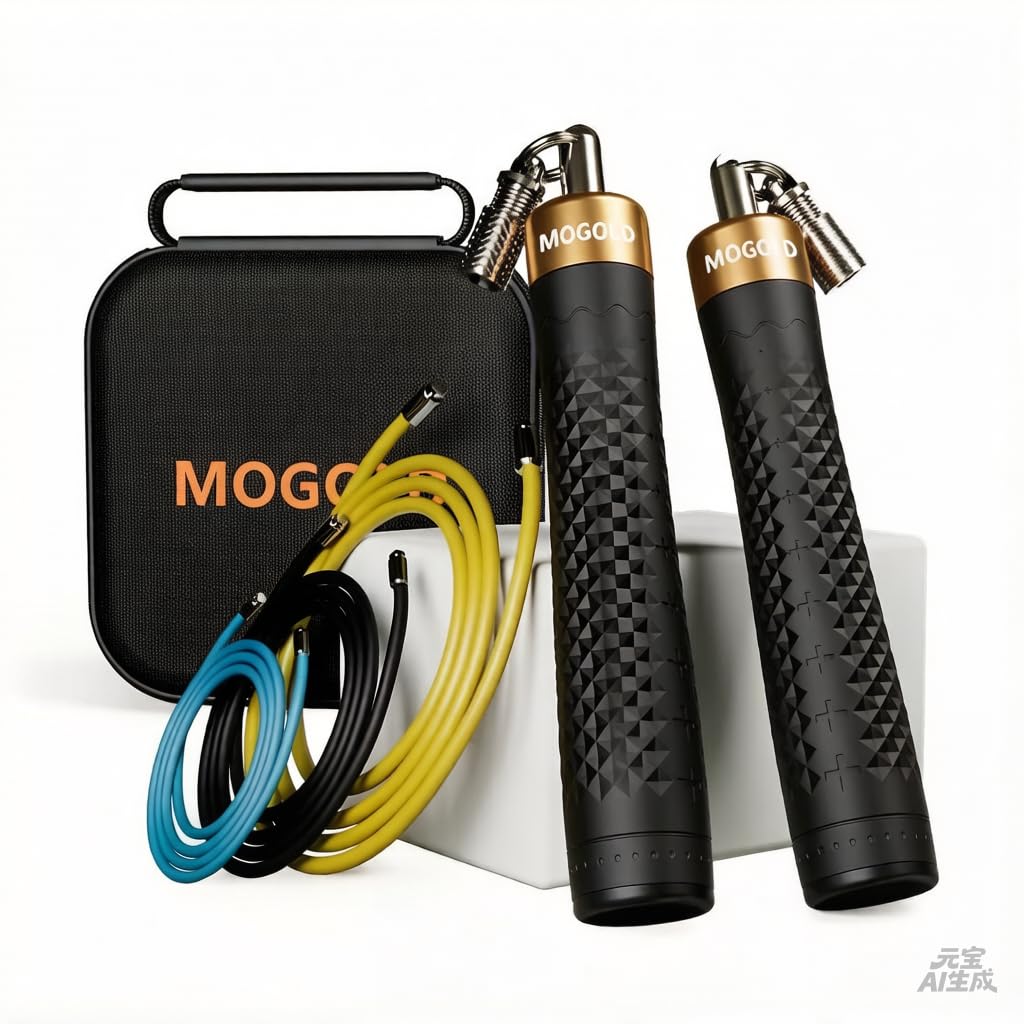 Gewichtetes Springseil-Set, 3 PVC-Seile, 299,7 cm, rutschfeste Griffe mit Schnellverschluss, Tragetasche, Schwarz