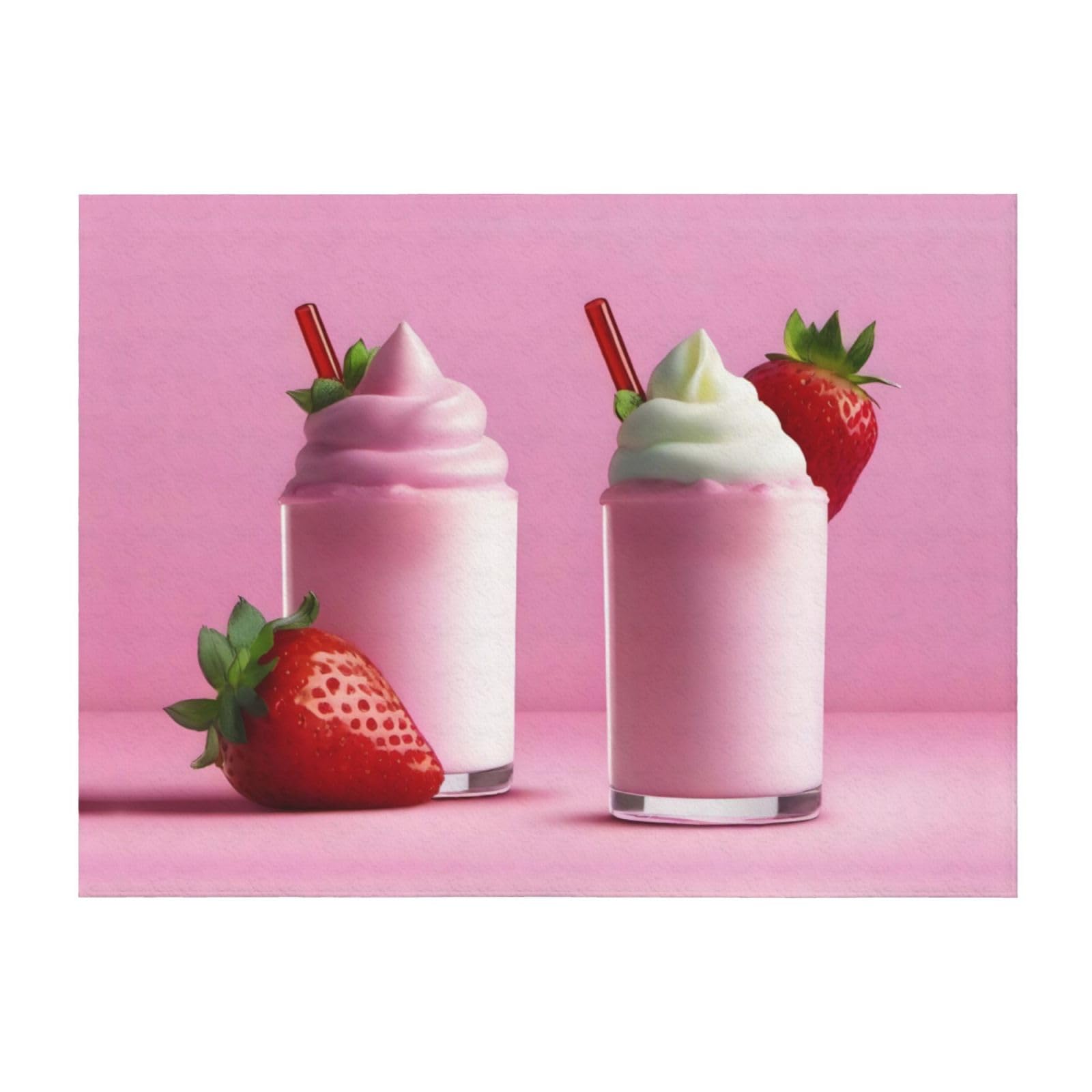 Phayah Cute Strawberry Milkshake Throw Blanket 50" X 40" Fluffy Large Big Blanket Flannel Blankets For Sofa Couch Bed