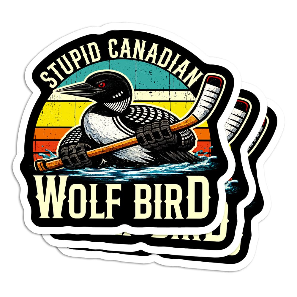 (Pack of 3) 3 Inches Stupid Canadian Wolf Bird Vintage Sticker, Sports Hookey Loon Meme W…