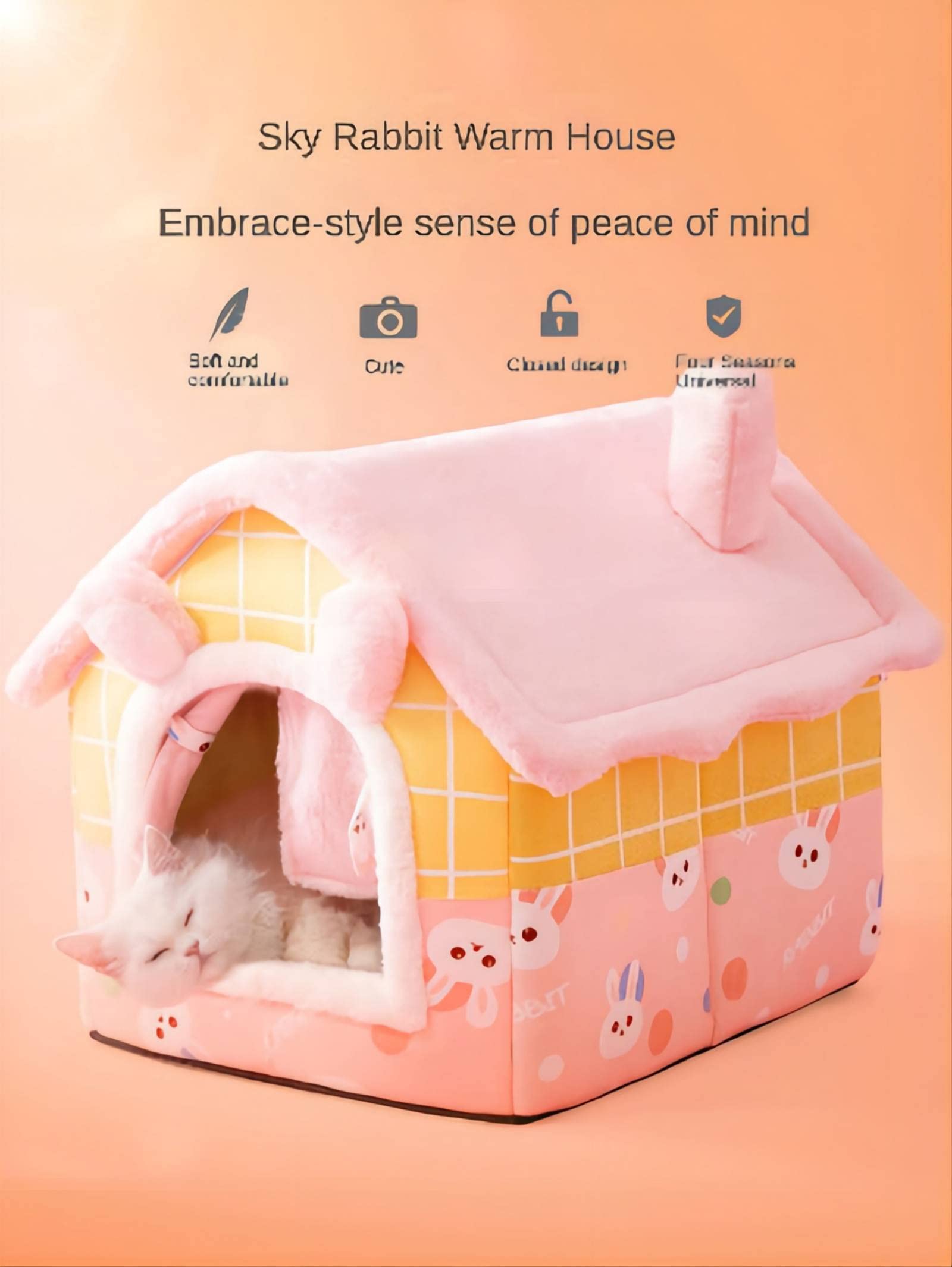SEOUGEE Cuccia per gatti, calda e accogliente cuccia per cani da interni con cuscino rimovibile, confortevole igloo in peluche, lavabile, pieghevole, con fondo antiscivolo
