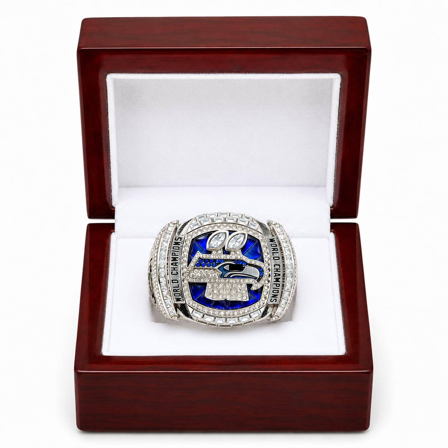 2026 Seahawks Meisterschaftsring Replik mit Box und Halskette | Abnehmbarer in US-Größe 11 Metall American Football Champion Ring, Fan-Geschenk, Sammlerstück und Erinnerungsstück