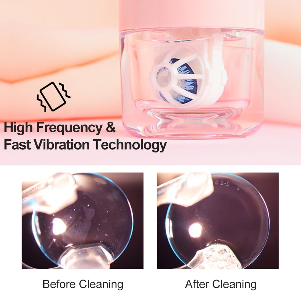 Contact Lens Cleaner, Portable Soft Contact Lens Cleaning Machine with USB Charger, Automatic Vibration Contact Lenses Cleaner Case for Traveling (Pink)