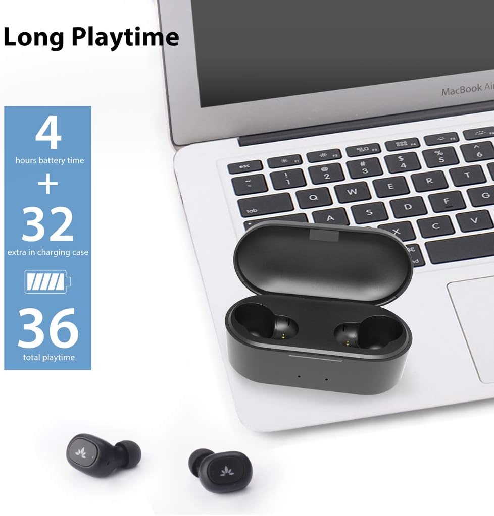 Avantree TW115 Tiny True Wireless Bluetooth 5.0 Earbuds Earphones for Small Ear Canals, with Noise Isolation & Mic, Secure Fit for Sport, 36H in Ear Headphones with Wireless Charging Case (Black)