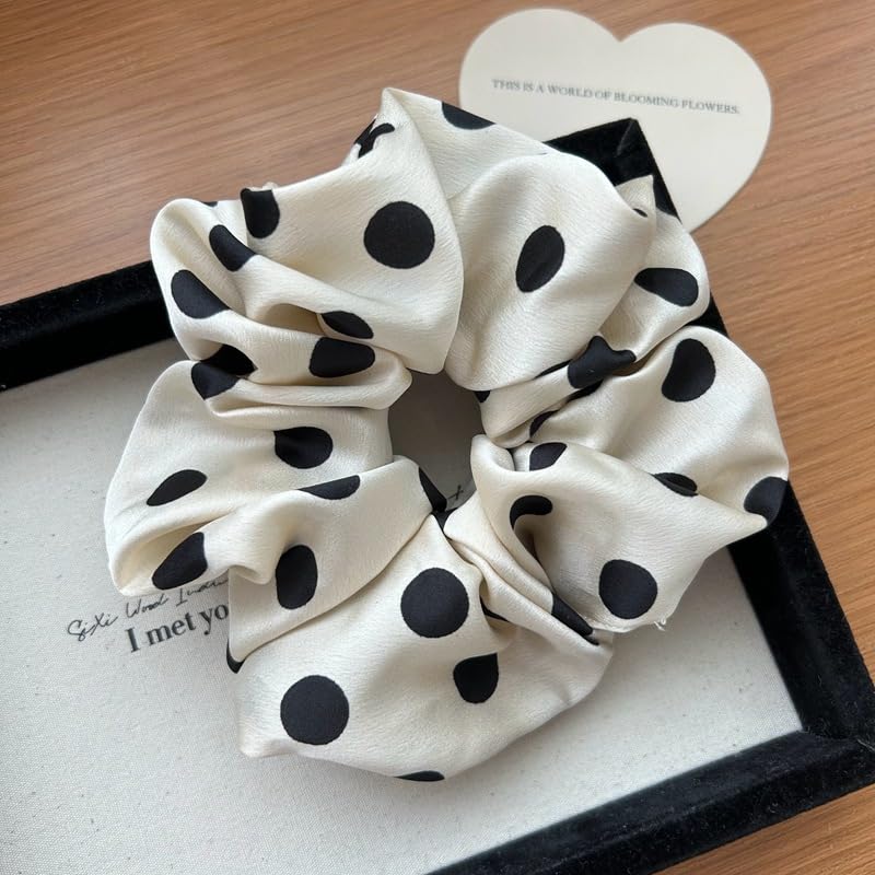 Lemeilleur 2 PCS Polka Dots Silklike Hair Scrunchies Long Hair Hair Eleastic Bands Scrunchy Hair Ties Ropes Ponytail Holders Cloth Bands for Girls and Women